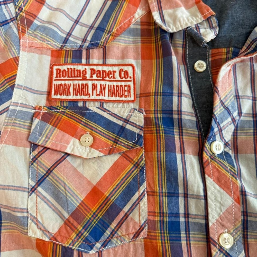 Rolling Paper Brand‎ Plaid Workwear Button-Up Shirt Y2K Retro Western